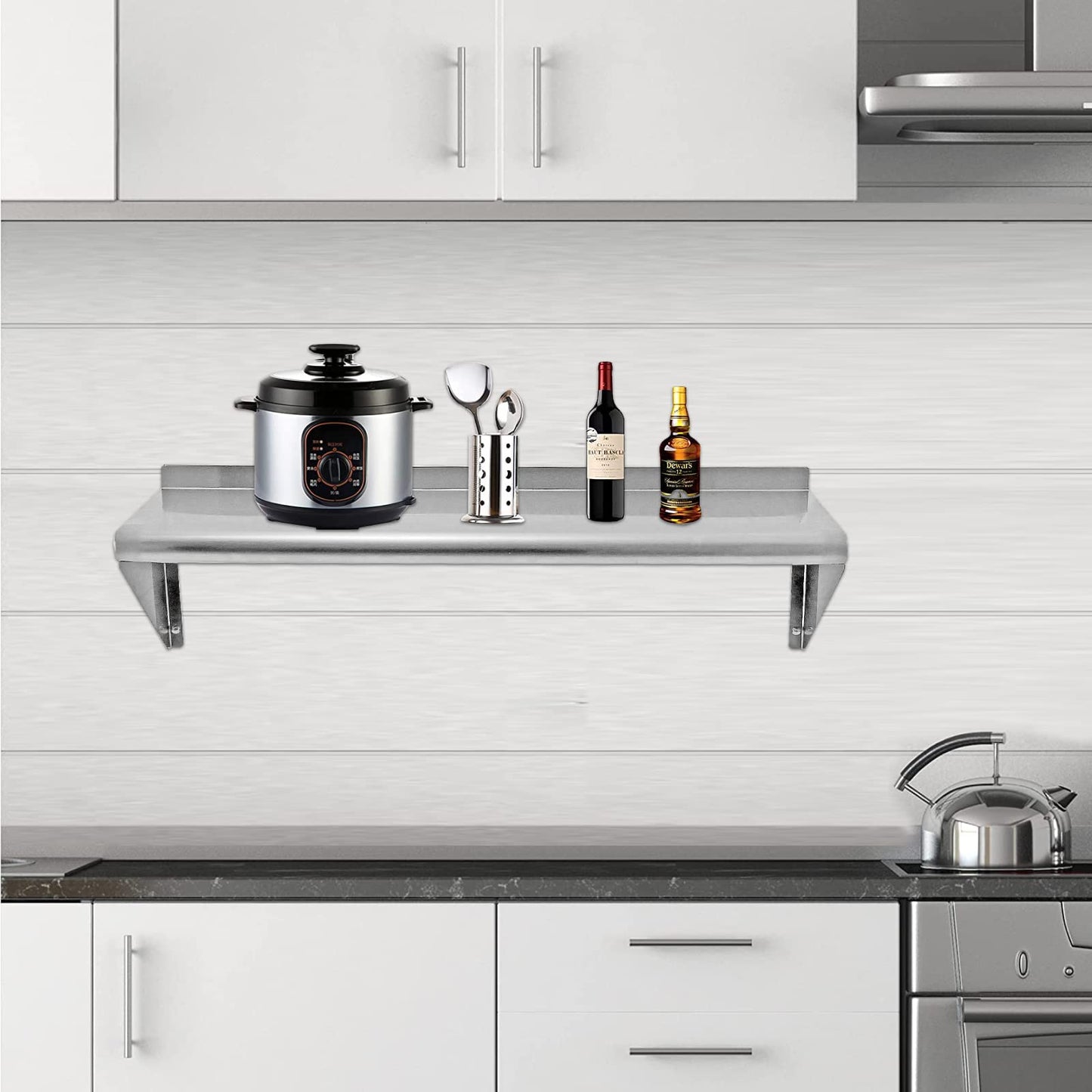 STEELBUS 12''x36'' - 2PACKS Wall Mounted Stainless Steel Shelf NSF Commercial Metal Wall Mount Floating Shelving for Kitchen, Restaurant, Food Truck,Garage,Washrooms,Home&Hotel
