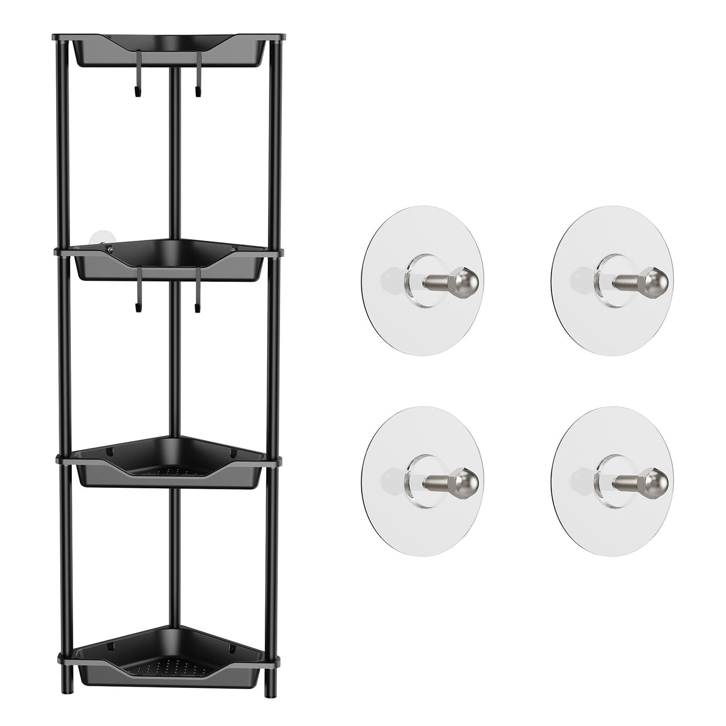 Orimade Rustproof 4 Tier Floor Standing Corner Shower Caddy Bundle with Round Adhesive Replacement Stickers