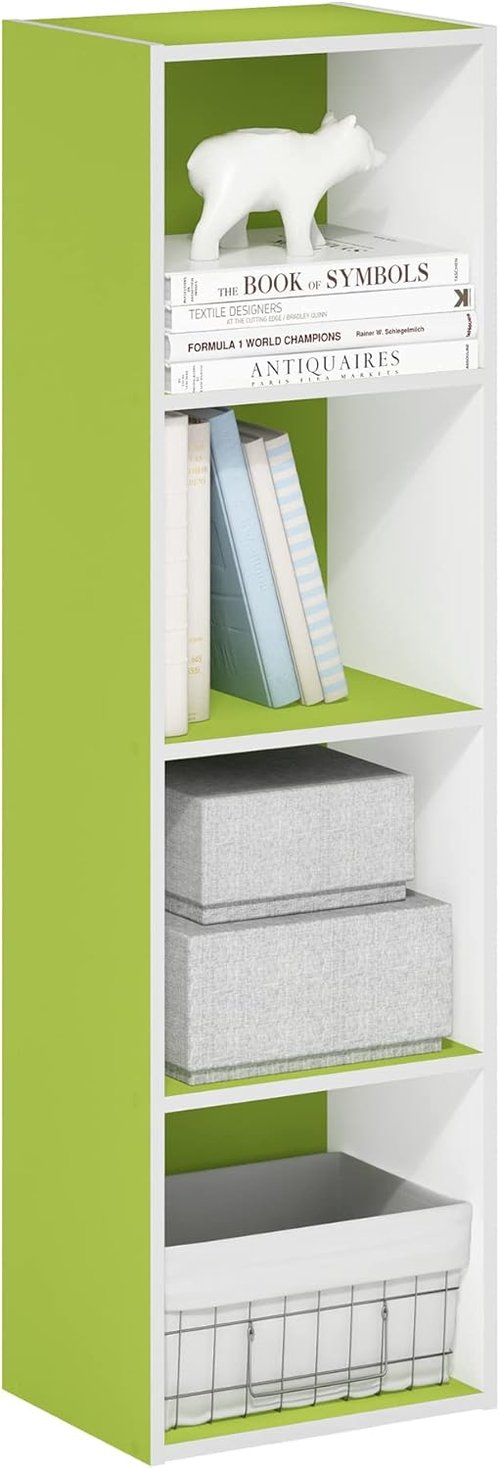 Furinno PASIR 4-Tier Modern Bookshelf - Easy Assembly Open Shelves Bookcase | Green/White 9 x 12 x 42