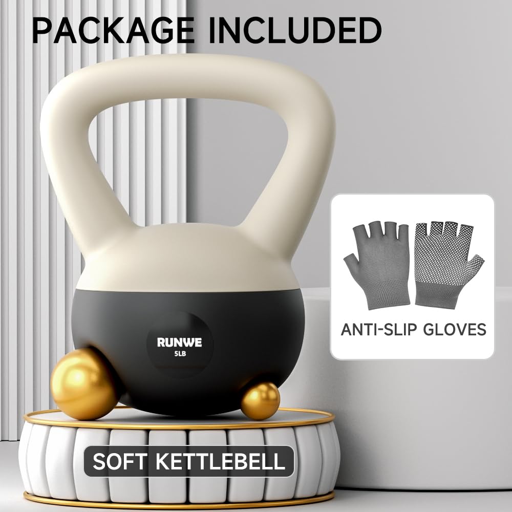 RUNWE Soft Kettlebell 5 lb - Sand Filled Kettlebell Hand Weight, Soft-Sided Cushioned Base,Safety Guaranteed Ideal for Men, Women, & Beginners