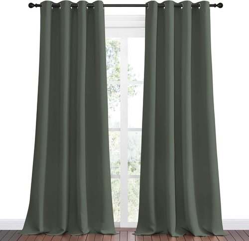 NICETOWN Blackout Draperies - Thermal Insulated Grommet Curtains, 55" W x 108" L, Dark Mallard Color