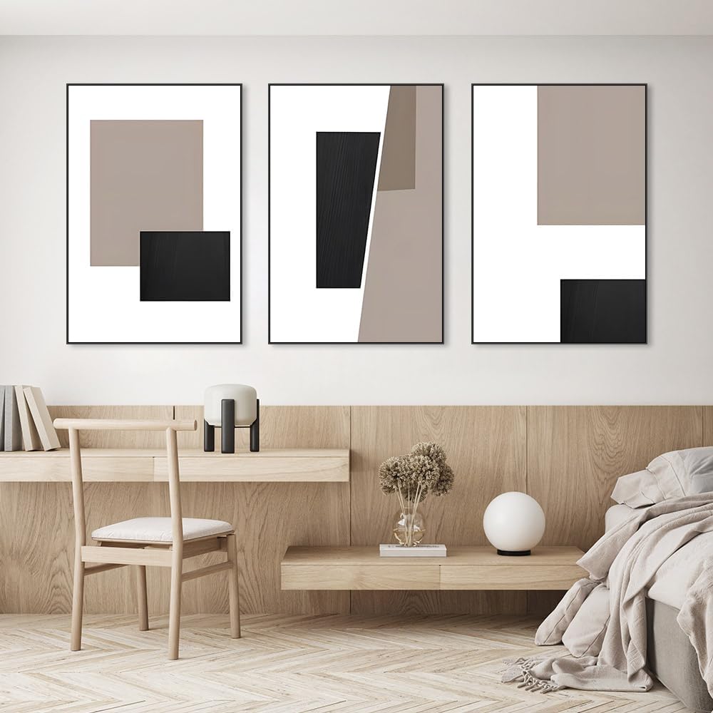 Skiennix Canvas Framed Wall Art - Geometric Black and White Abstract Decor | Large 24 x 32 Inch for Living Room & Office