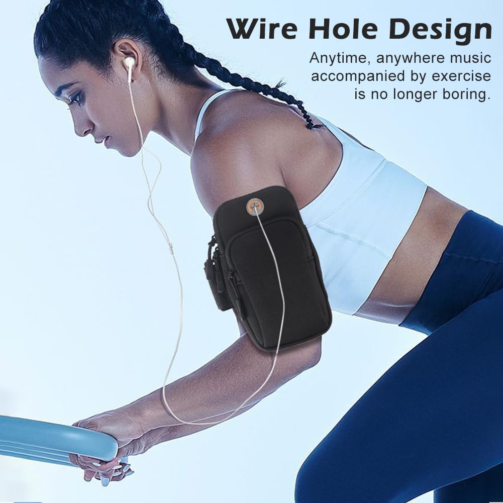 Phone Holder for Running, Universal Adjustable Arm Band Key Card Bag Fit Gym Jogging Hiking Exercise Walking Workout, Running Armband for Phone Under 7 Inch(Black)