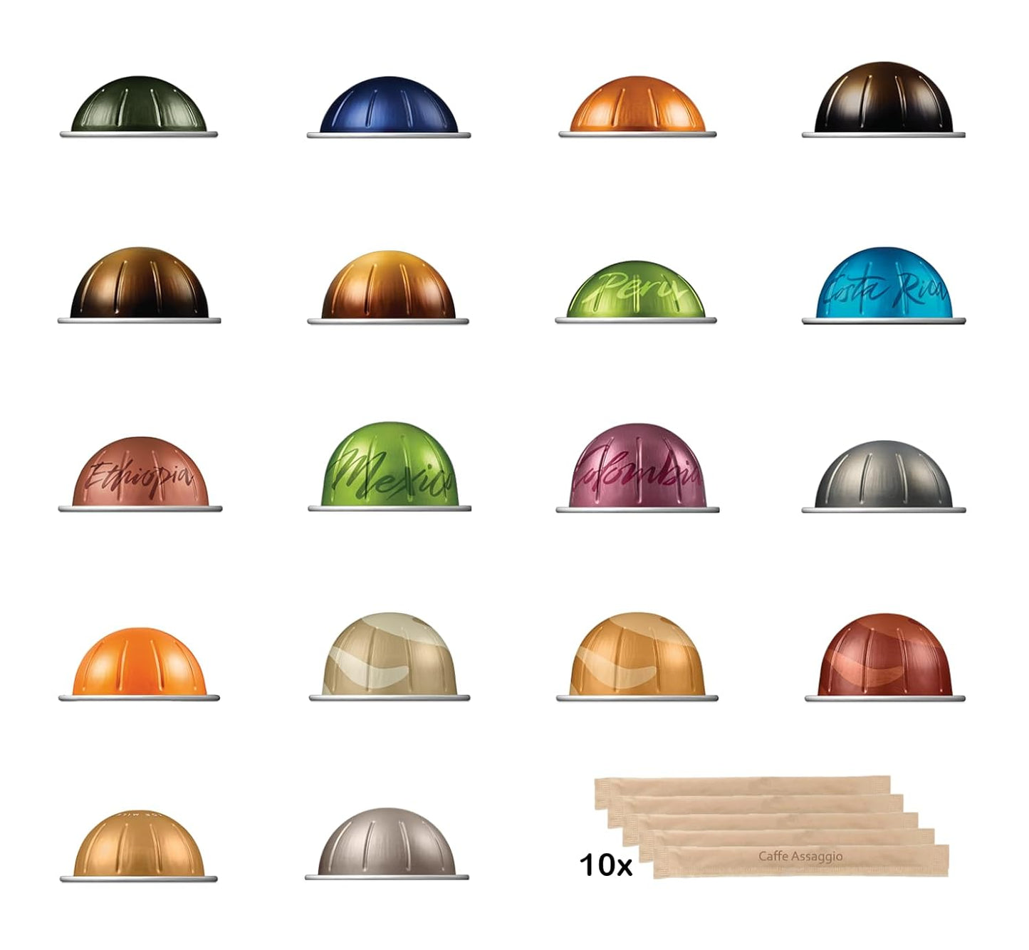 Skiennix Coffee Sampler Variety Pack - 18 Nespresso Vertuo Pods with 10 Wooden Stirring Sticks