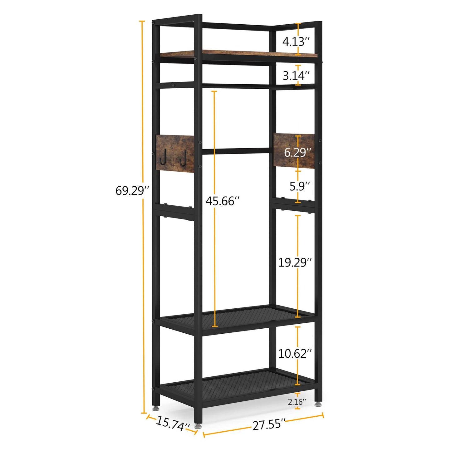 LITTLE TREE Clothes Rack with Shelves, Industrial Hall Tree Garment Rack Small Closet with Shoe Storage