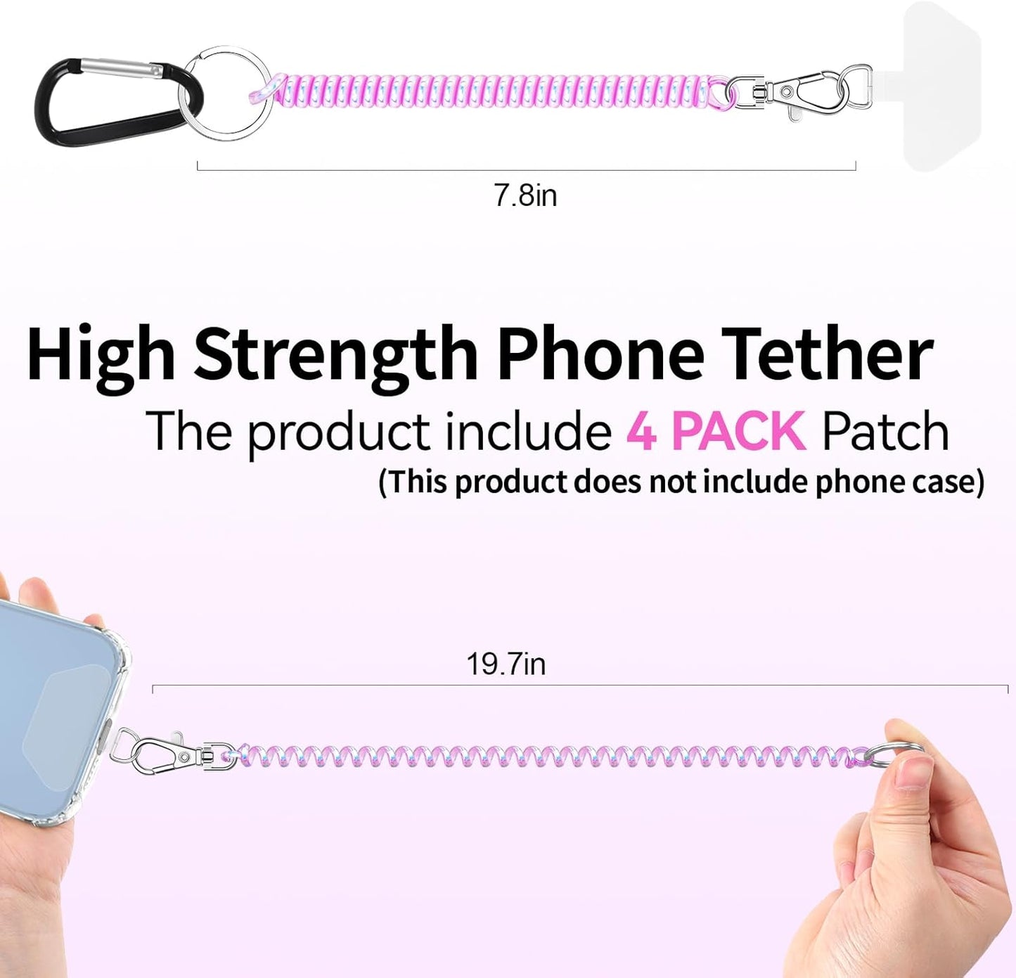 4 2* 4* 1* Doormoon Phone Lanyard Leash with Patch, Phone Tether, Phone Tether Tab, Carabiner for Climbing Outdoor