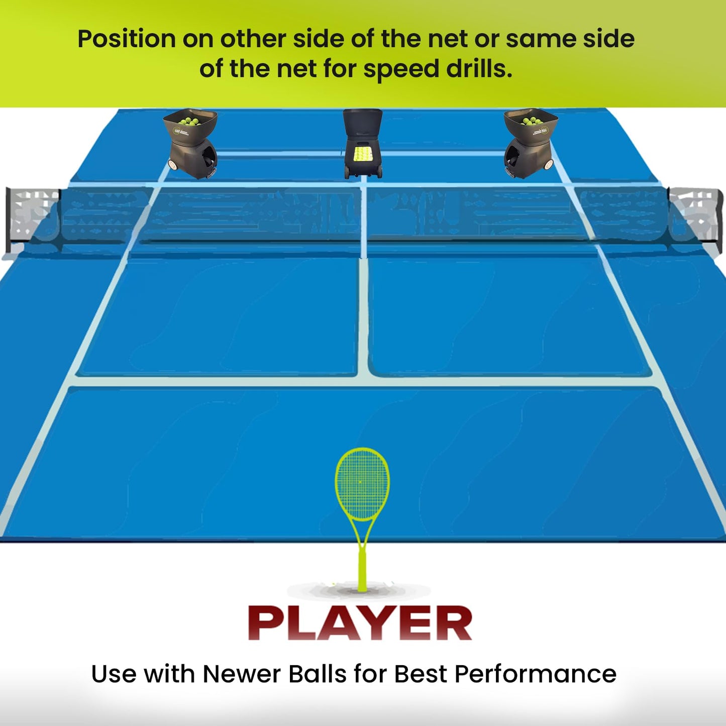 PMT Medical Tennis Ball Cannon Pro: Portable Tennis Ball Machine (48lbs) - Dual Motor for Top Spin and Backspin | Up to 120 Balls, Max Speed 80MPH | 6 Hours Playtime with Rechargeable Lithium Battery