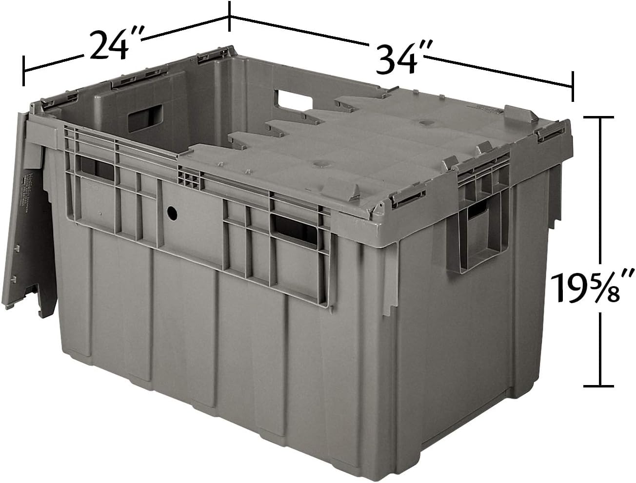 Buckhorn Industrial Lidded Plastic Storage Container, Nesting and Stackable Plastic Storage Box with Lid Attached, Organization Tote for Transport and Warehouse, 50 Gallon Capacity, 34"x24"x20", Gray