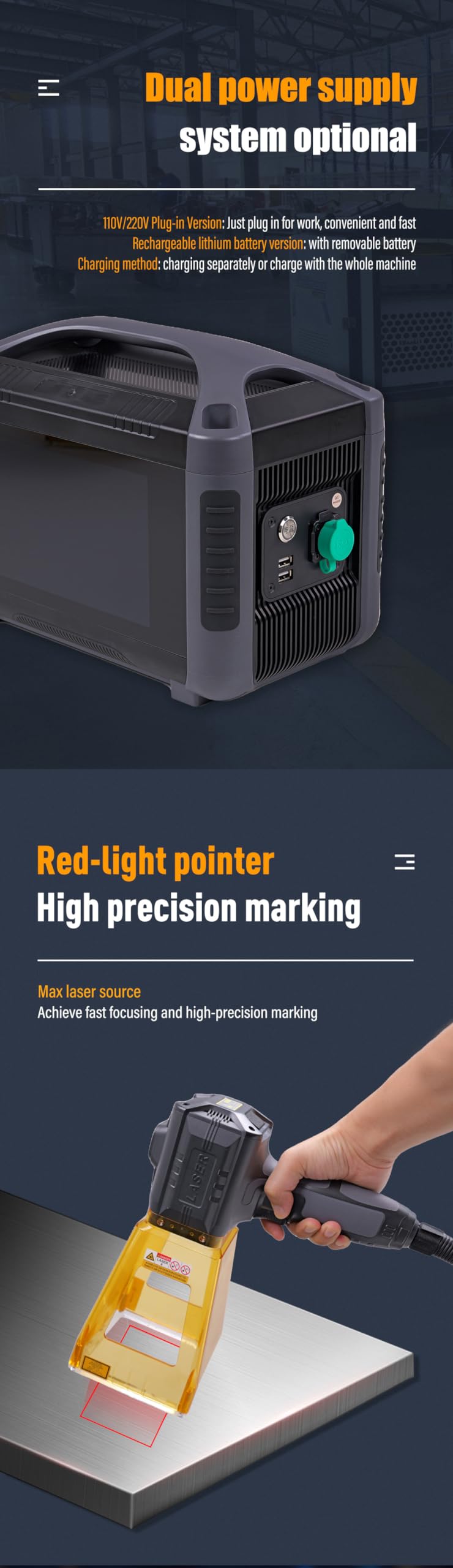 Fiber Laser Engraver Handheld Laser Marking Machine 30W Portable Laser Marker 100mm Logo Printing for Metal 110/220V Laser Engraving Machine for QR Text,Nameplate Laser Class II,Output Power 0.874mW