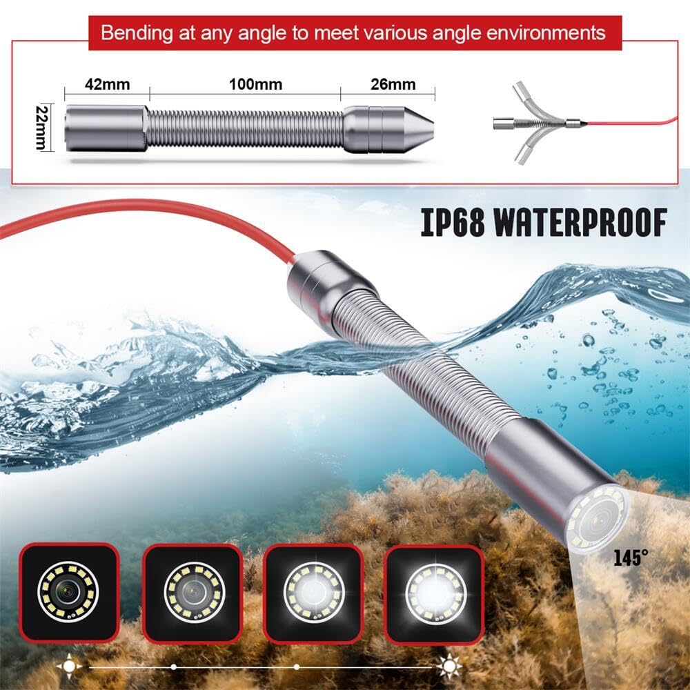 Sewer Camera 100ft/30m 4.3" Pipe Inspection Camera with 16G DVR IP68 Waterproof Borescope w/LED Lights,Industrial Drain Endoscope for Home Wall Duct Drain Pipe Plumbing (101FT/30M)