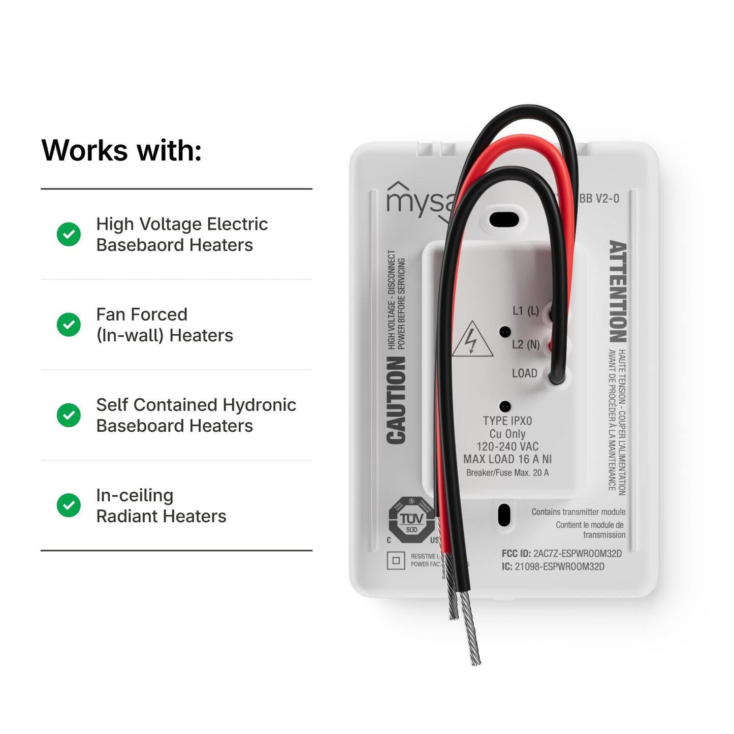 Mysa Smart Thermostat for Electric Baseboard Heaters 240V | Remote Control with 100% Free APP | Easy Install | HomeKit, Alexa, Google Home | Wi-Fi Programmable | Temp. & Humidity Alerts