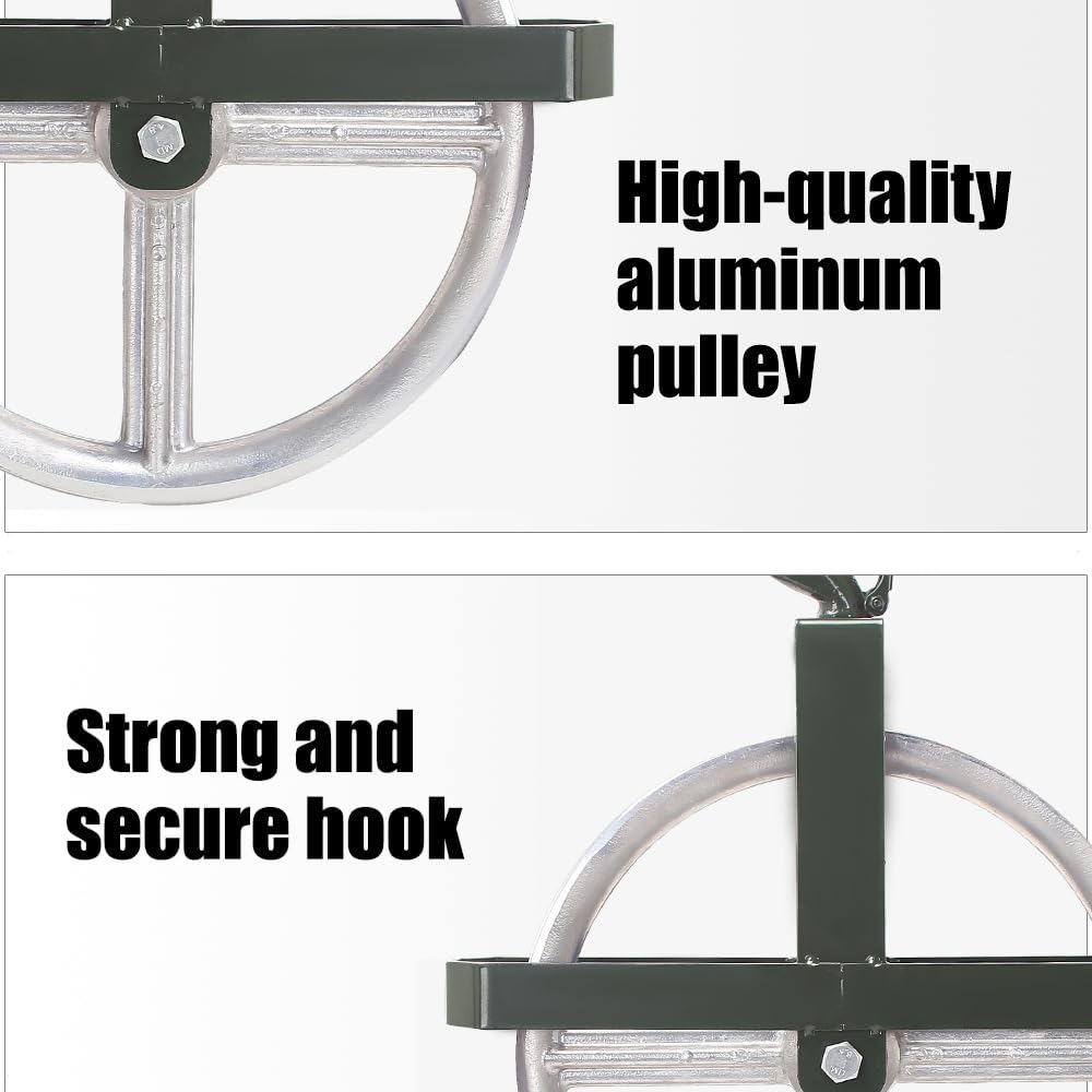 POPMOON Scaffold Hoist Pulley 12" Scaffolding Wheels Aluminum Pulley Wheel 1000lbs Ladder Hooks Pulleys for Lifting with Rope