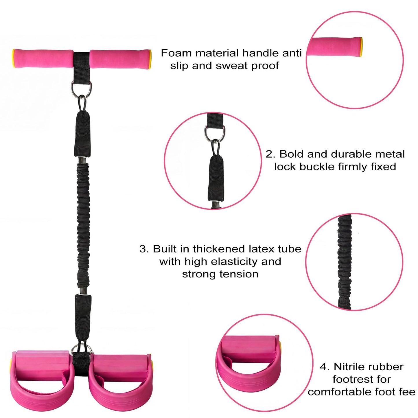 Upgraded 55lb Pull Pedal Resistance Band with Handle - Fashion Puller Exercise Tool, Thickened Built-in Latex Tube Pedal Resistance Device & Soft Nitrile Rubber Footrest for The Core(Pink)