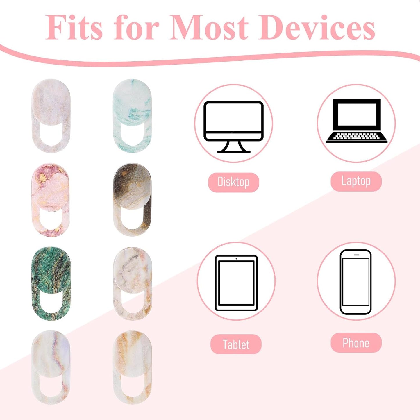 DOPENSPI 8PCS Webcam Cover Slide, Colorful&Marble Laptop Camera Cover Slide Computer Phone Camera Covers Privacy