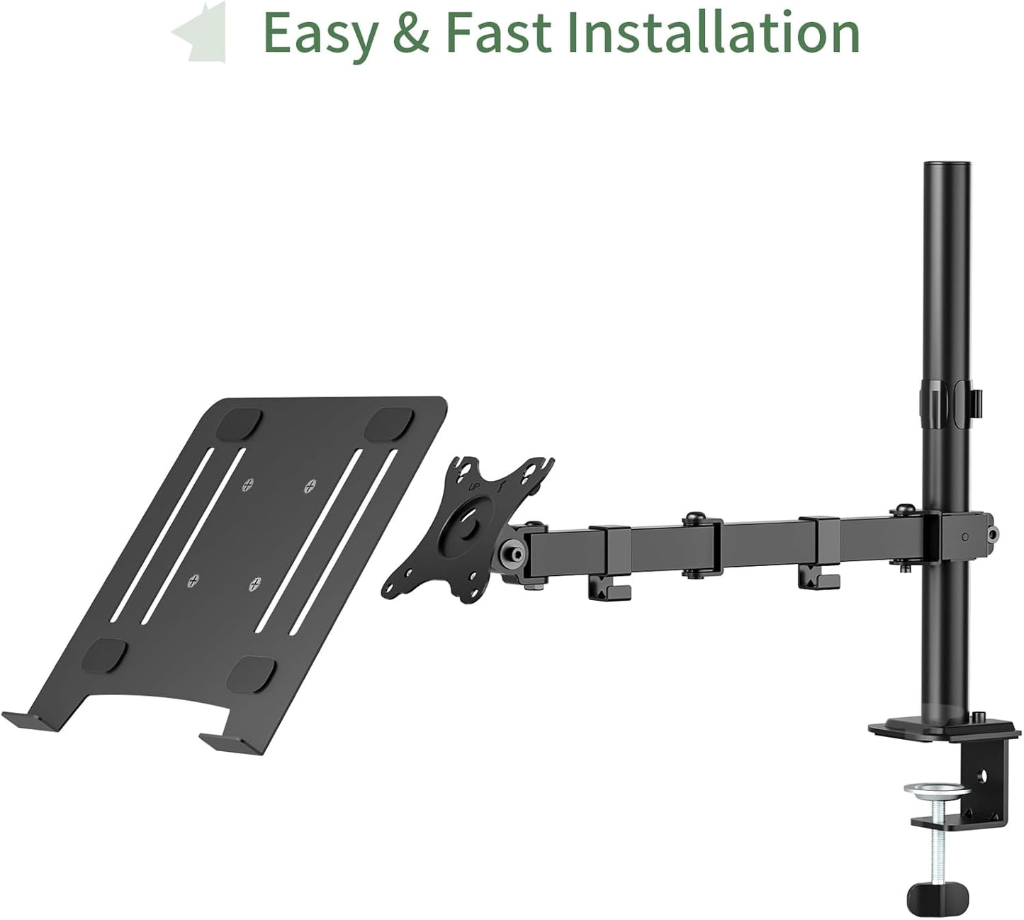 UPGRAVITY 17 inch 14-32 17.6 lbs, Clamp/Grommet 75/100mm Laptop Desk Mount, Single Laptop Stand Arm with Vented Tray