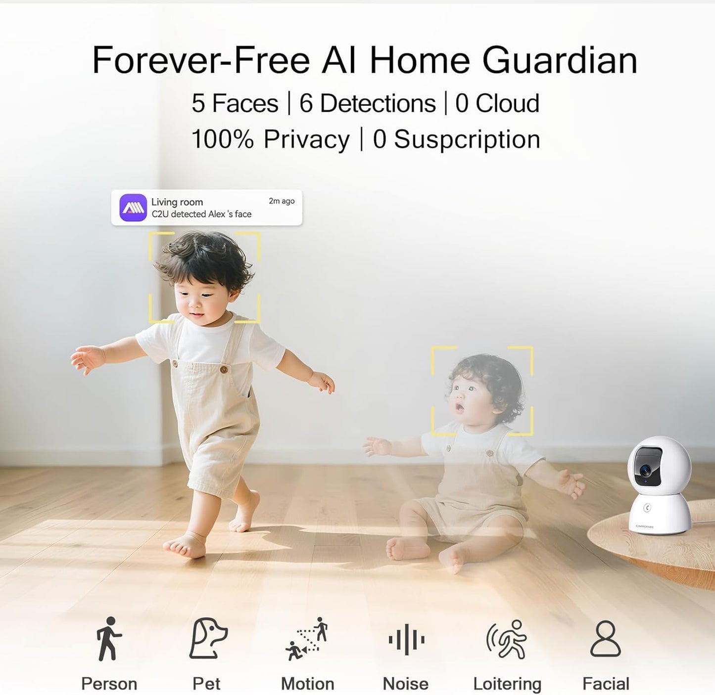 CINMOORE 3K 5G 2-Way Upgraded Security Camera Indoor, Free Time Lapse, AI Tracking & Face ID, PTZ WiFi Dog/Pet/Baby