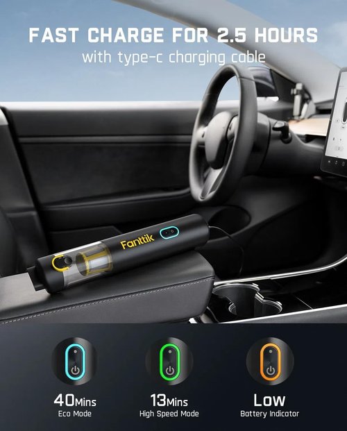 Fanttik Slim V8 APEX Car Vacuum - 4-in-1 Portable Mini Cordless Vacuum with 19000Pa Suction Power | Handheld for Car & Office (Black)