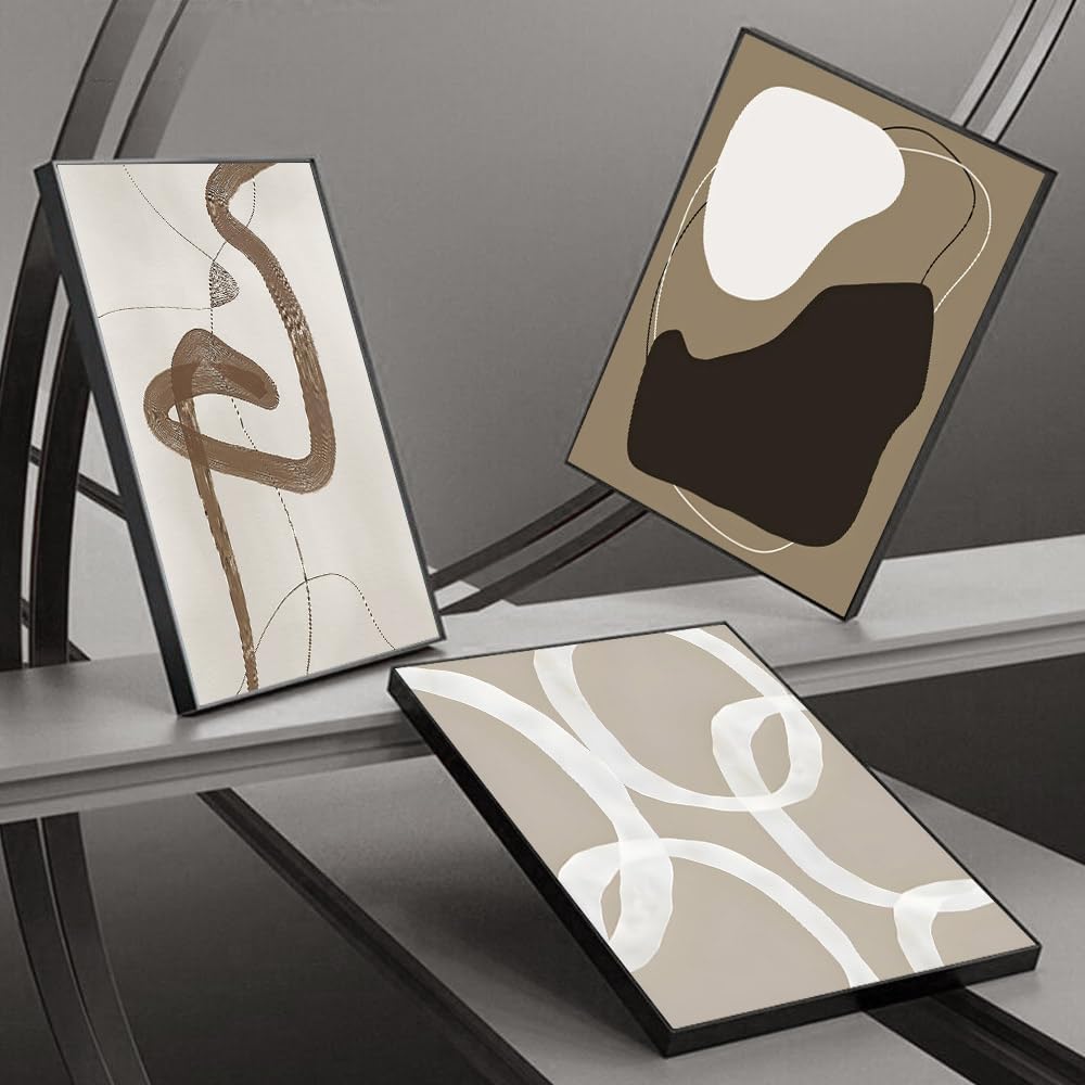 Skiennix Framed Canvas Wall Art Set - Abstract Paint Strokes in Black, White & Grey | 24" x 32" - Modern Bohemian Decor for Living Room, Bedroom & Office