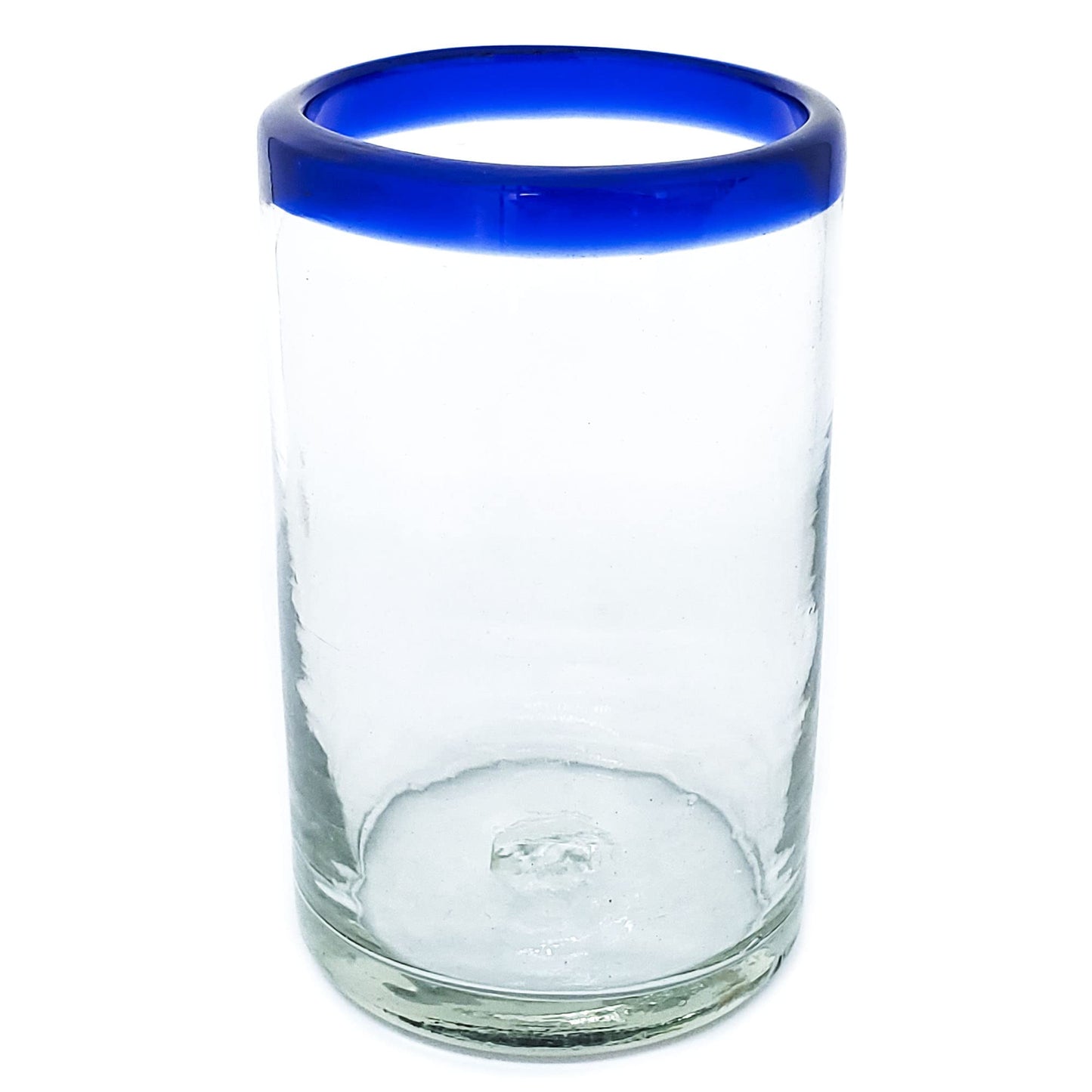 MexHandcraft Cobalt Blue Rim 14 oz Drinking Glasses (set of 6), Recycled Glass, Lead-free, Toxin-Free (Drinking)
