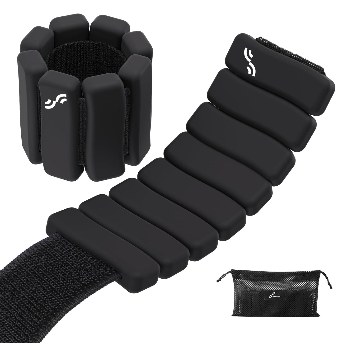 Sportneer Wrist & Ankle Weights for Women & Men Set of 2 (1LB/2LB Each) - Soft Silicone Arm & Leg Weights for Pilates, Yoga, Walking, Barre, Home Workout, Water Aerobics(Twilight Black, 1 LB x 2)