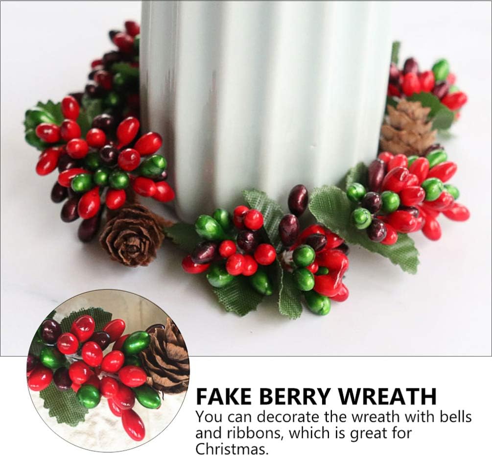 PRETYZOOM Christmas Candle Rings - 4Pcs Artificial Berry Mini Wreaths for Pillar Candles | Holiday Table Decor