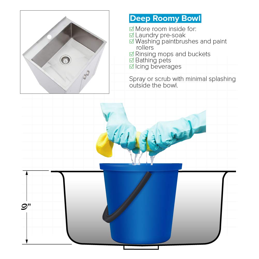 Transolid TCAB-2420-WSW 24-in All-in-One Laundry Cabinet Sink, Stainless Steel High Arc Faucet, and Basket in White