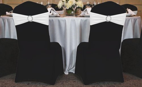 MDS Premium Spandex Chair Sashes - Stretchy Bow Covers with Buckle Slider | 25 Pack - White