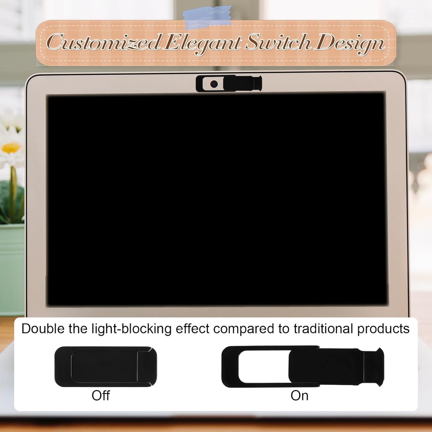 Jxiwfvl 6 Pcs Laptop Camera Cover Slide, Privacy Protection Webcam Cover Slide Black Large Size Square Computer Camera
