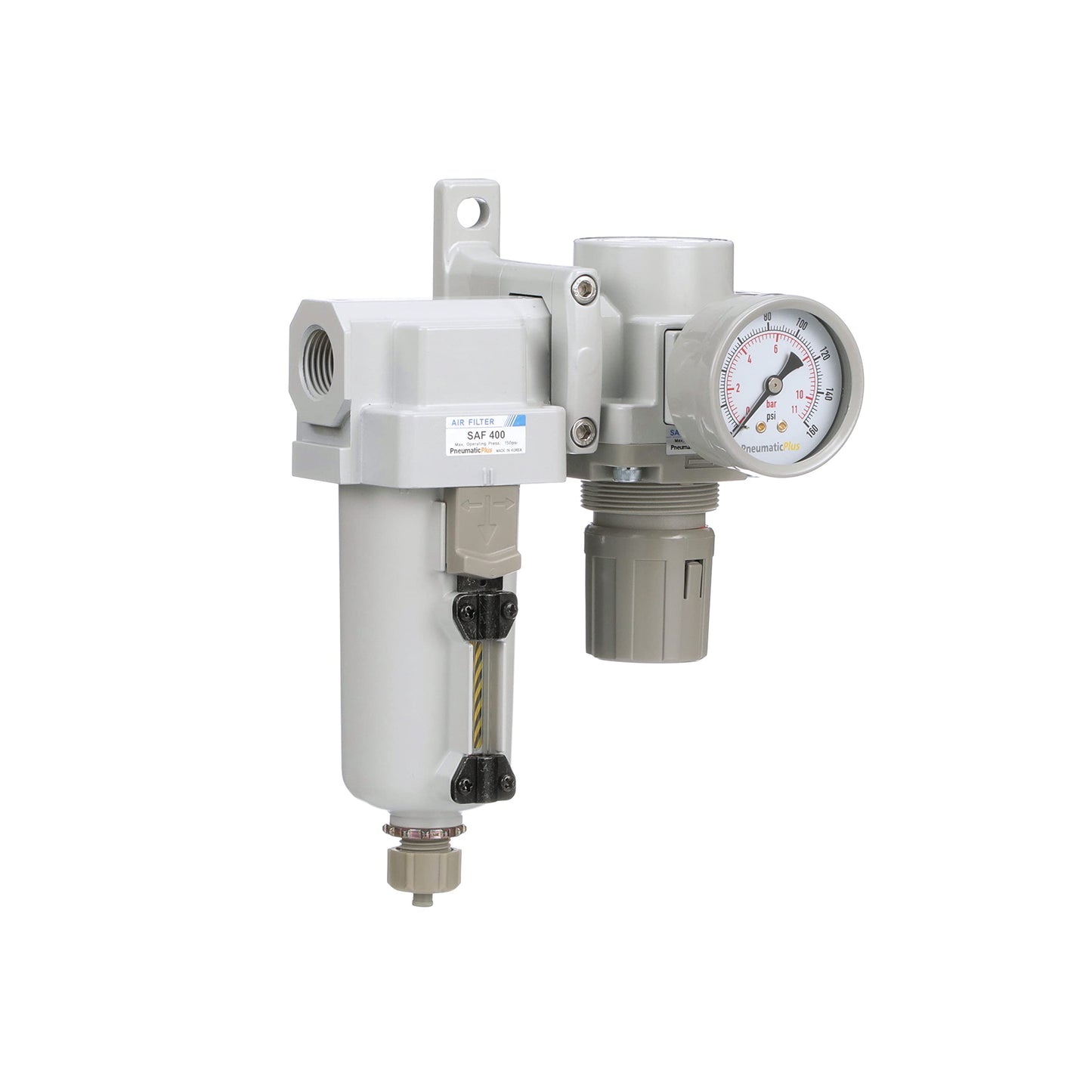 PneumaticPlus SAU420-N06G-MEP Compressed Air Filter Regulator Combo 3/4" NPT - Metal Bowl, Manual Drain, Bracket, Gauge