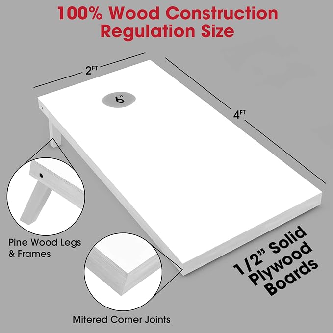 GoSports 4 ft x 2 ft Regulation Size Wooden Cornhole Boards Set - Includes Carrying Case and Over 100 Optional Bean Bag Colors