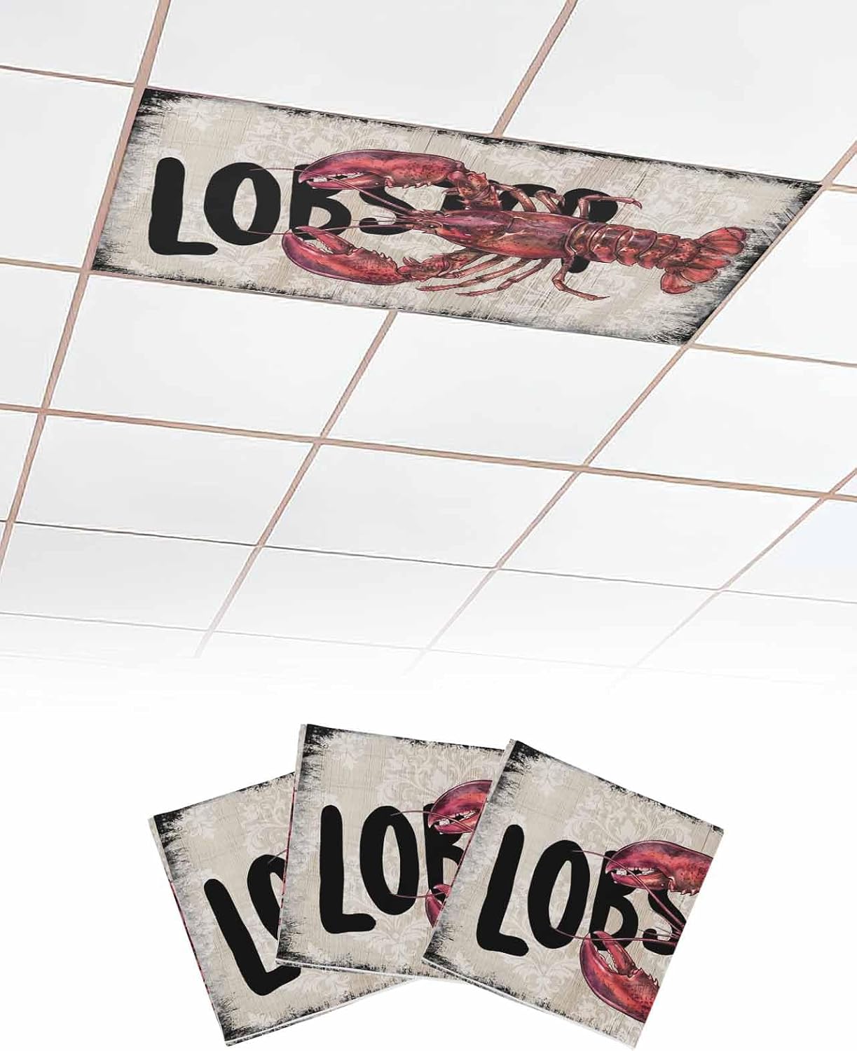 Velvessentia 3 Pack, 4x2 Summer Fluorescent Light Covers for Ceiling Lights Lobster Nautical Magnetic Classroom Light