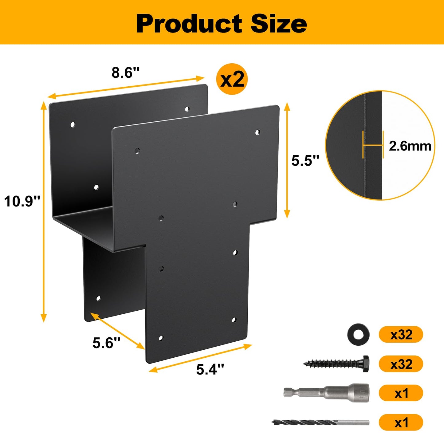 6"x 6" Post Cap Tie Rod Brackets,TROPTOLKY Heavy Duty Wood Beam Tie Rod Brackets, for Supporting Outdoor Pergolas, Gazebos, Decks and Porches,2 Pcs