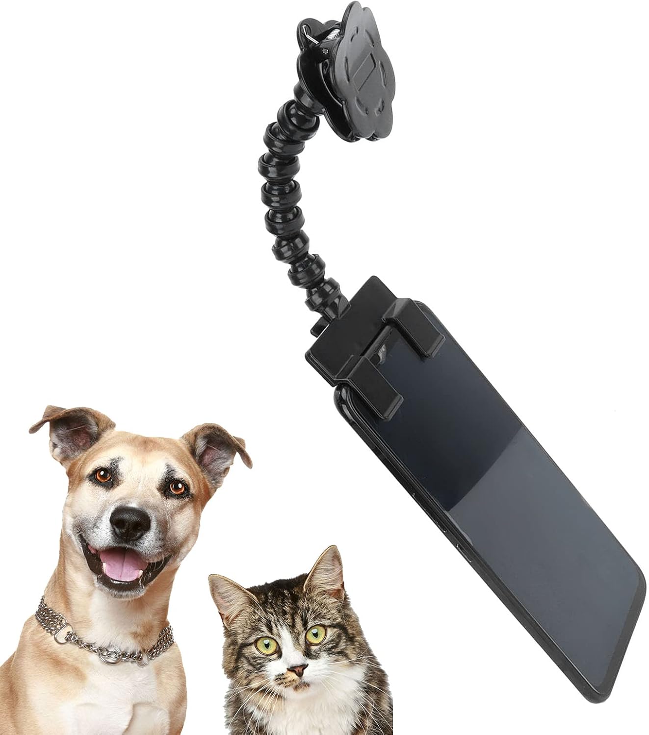 Bewinner Adjustable Pet Selfie Stick | Flexible Phone Holder with Flower Clamp for Cat & Dog Photography (Black)