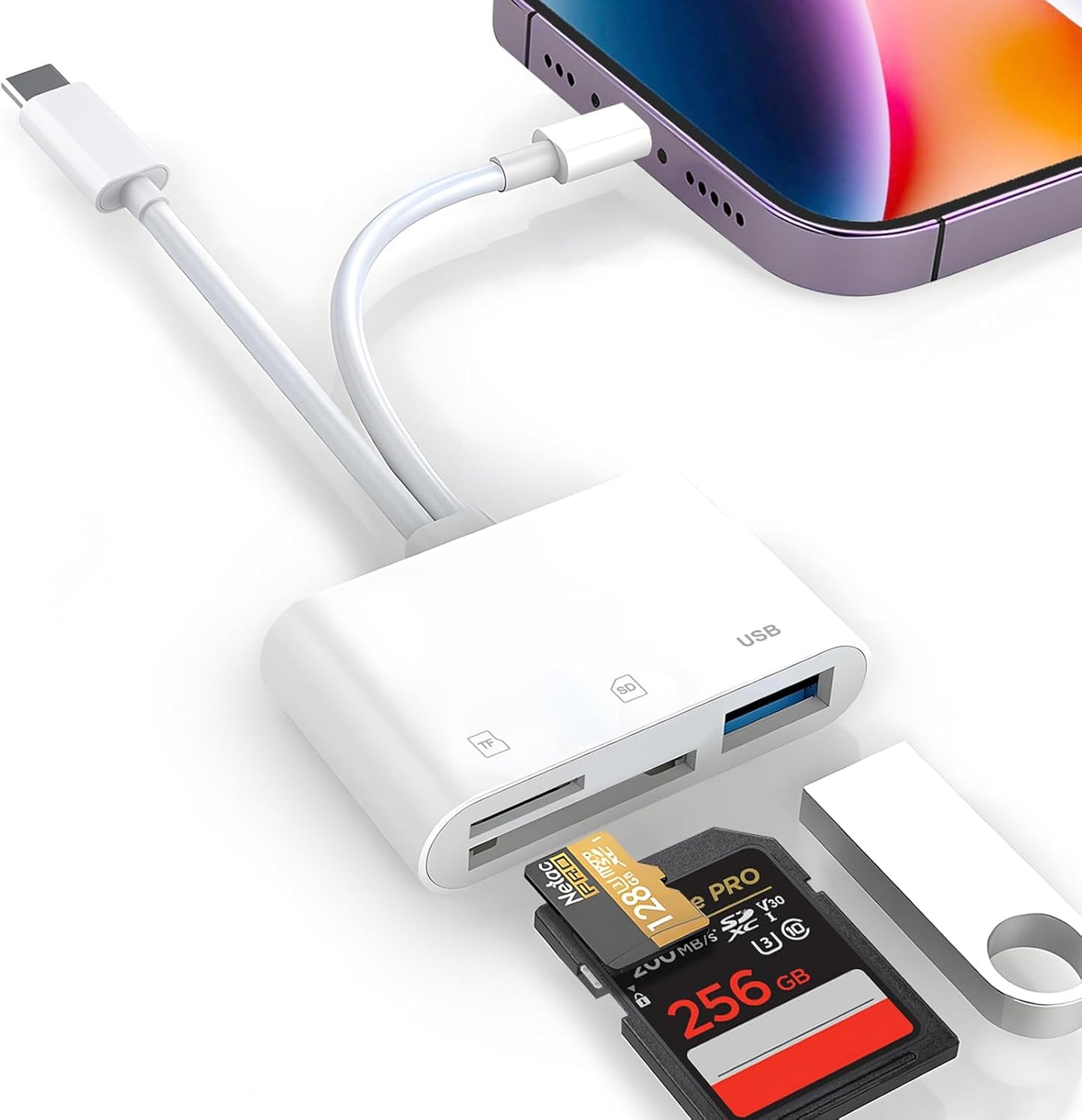 Denlane 3 SD Card Reader for iPhone iPad Mac, Digital Camera Adapter to iPhone Lightning & USB C Dual Connector, Trail