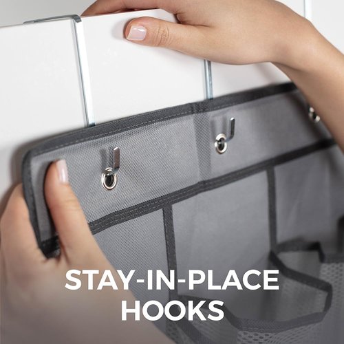 Home Genie Over The Door Shoe Organizer - 24 Breathable Mesh Pockets | Holds Up To 40 lbs, Gray