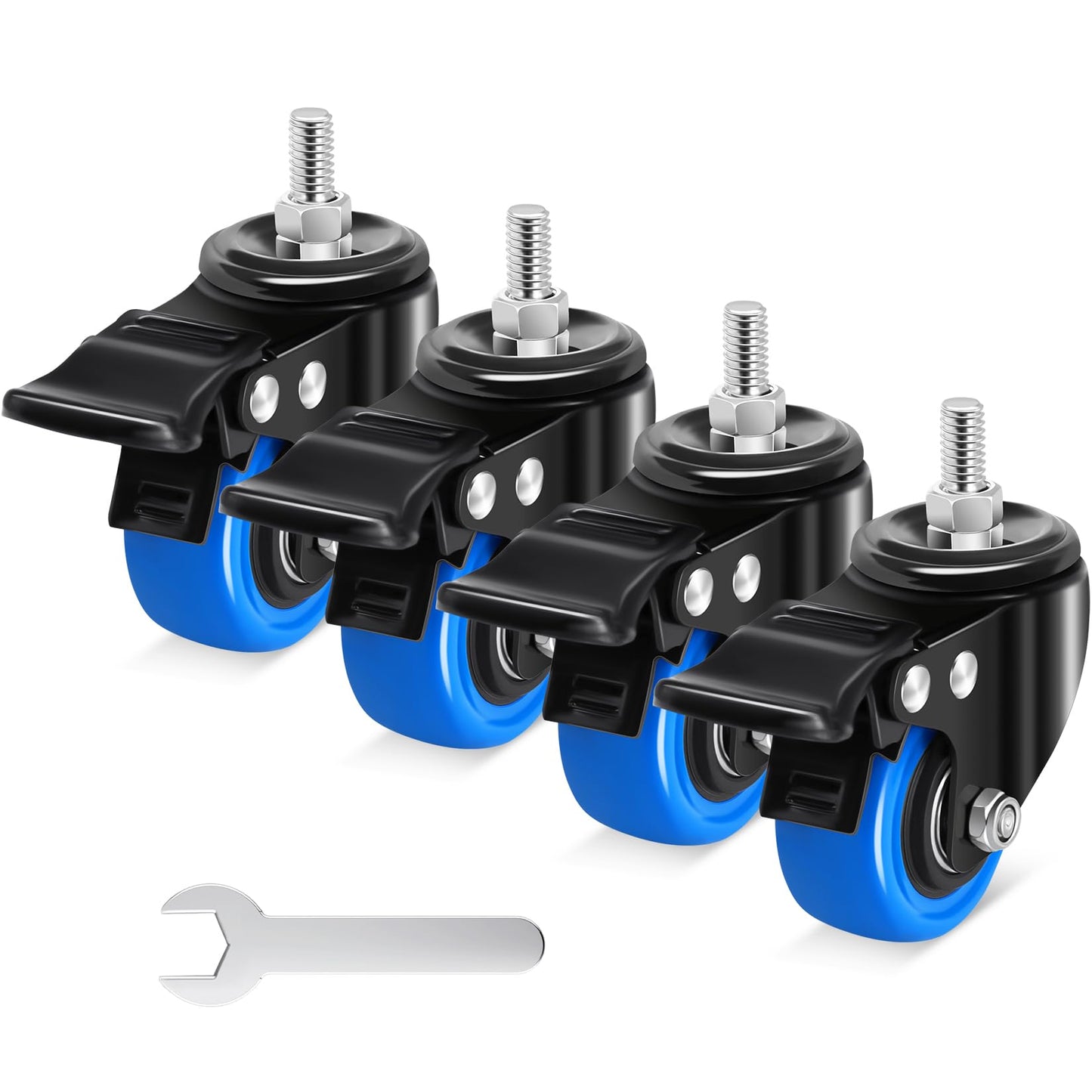 Humagineer Stem Caster Wheels 2 Inch, Heavy Duty Threaded Stem Casters, 3/8"-16 x 1 (Screw Diameter 3/8", Length 1") Swivel Casters Set of 4 with Safety Dual Locking Wheel for Furniture and Cart