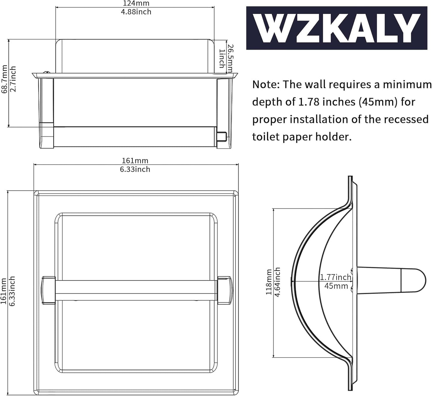 Skiennix Matte Black Toilet Paper Holder - Pivoting Wall-Mount Design for Large Rolls