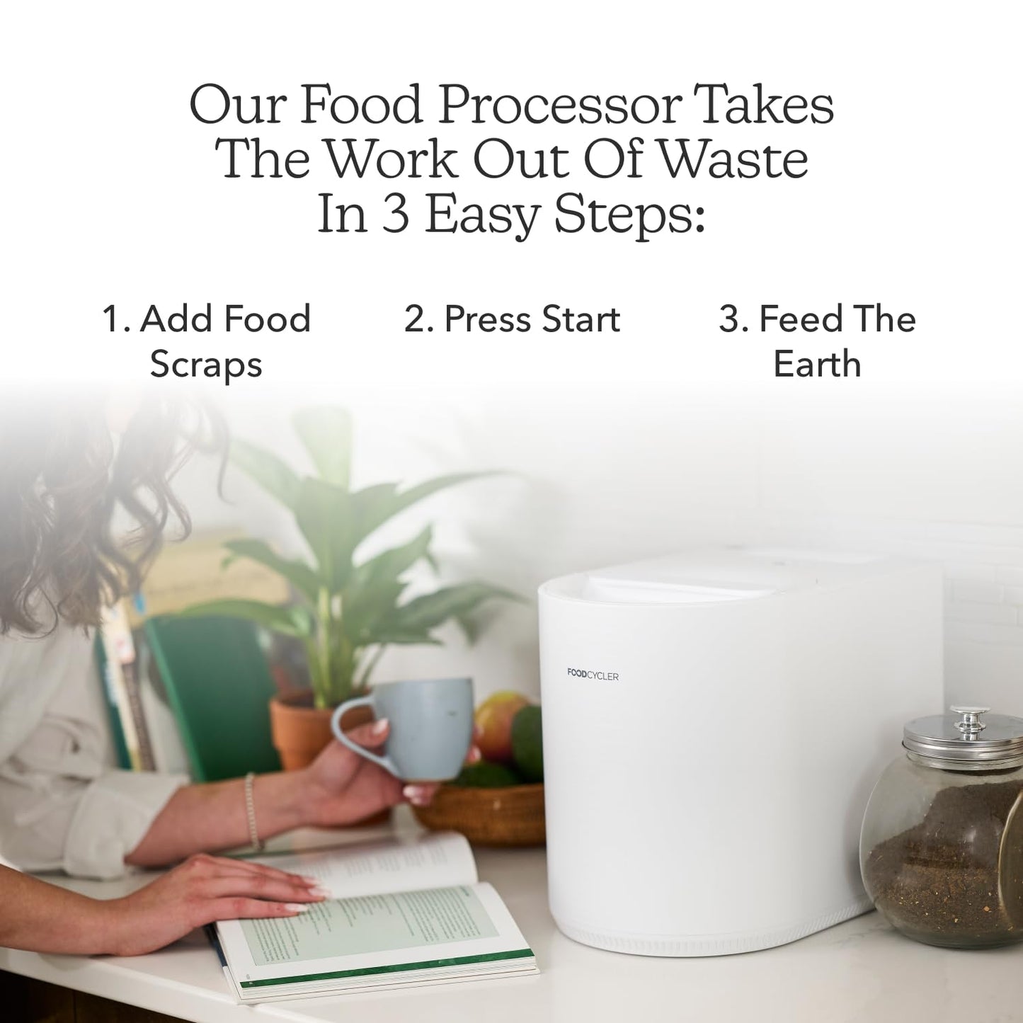 Food Cycler Eco 3 Compact Kitchen Food Recycler | Indoor Composter Bin Alternative | Electric Countertop Food Waste Disposer with Odorless 3.5L Indoor Food Waste Bin for Easy Waste Management | White