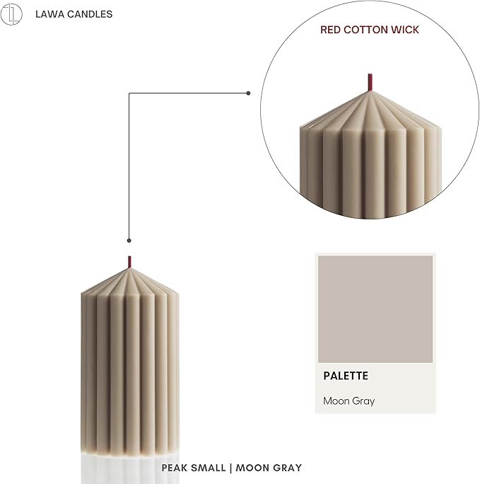 LAWA Ribbed Peak Pillar Candle - Large Beautiful Handmade Pillar Scented Soy Wax Candle Elegant Bubble Aesthetic Candle Housewarming Gift Home Room Shelf Decor Idea Moon Gray (Small)