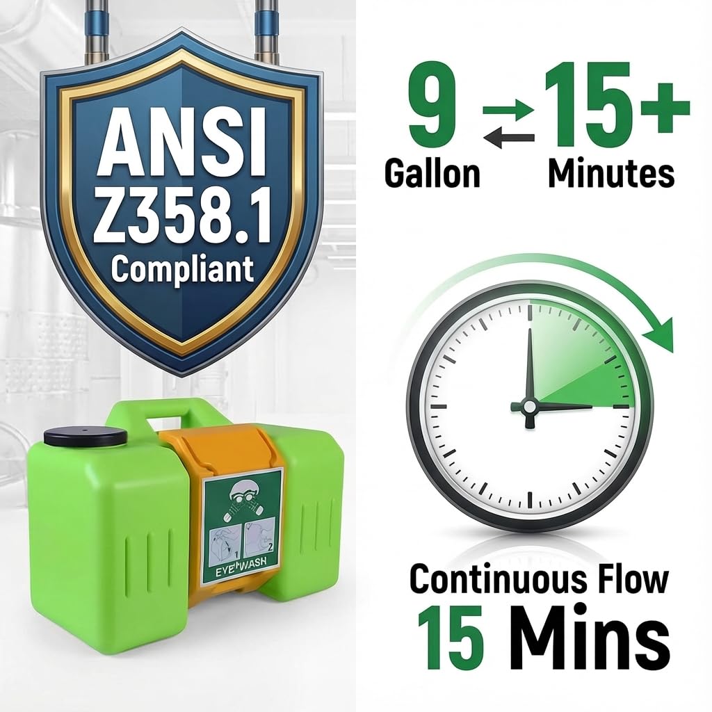 GOL-SIV 9Gallon Portable Eyewash Station Units - OSHA Approved Emergency Eye Wash Stations Wall Mounted,First Aid,Lasting for 15 Minutes
