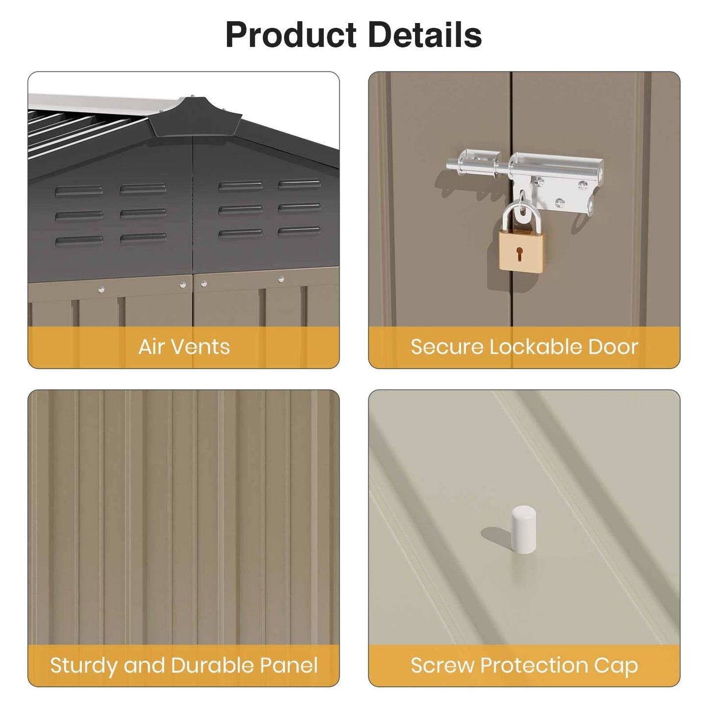 Patiowell 6x4 FT Storage Shed, Outdoor Metal Sheds with Lockable Door and Sloping Roof, Waterproof Outside Utility Garden Tool Shed with Breathable Vents for Patio Lawn Backyard, Brown