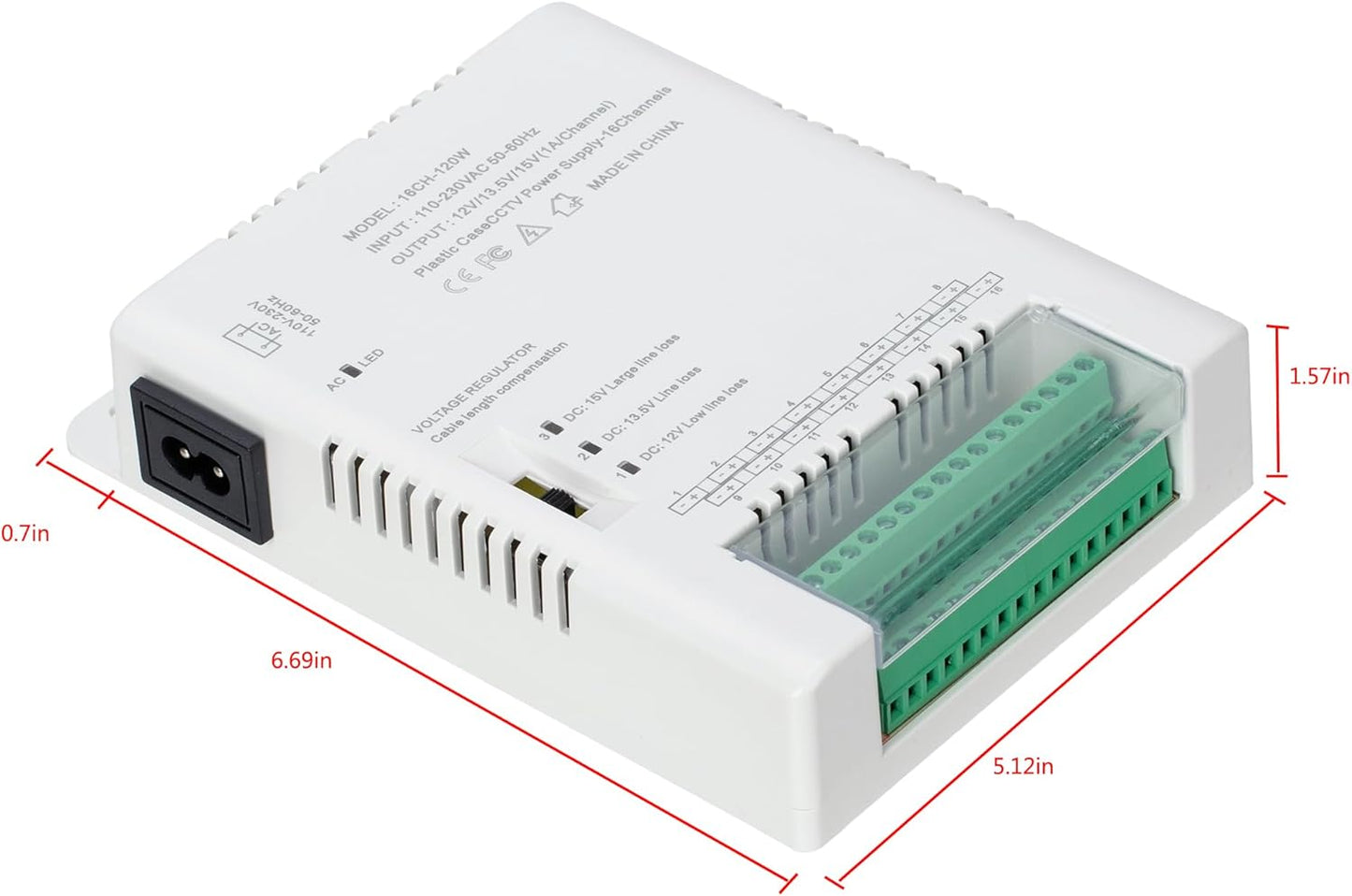 XENOCAM 16 90V-264VAC 12V-13.8-15VDC (HD16C120W) Channel CCTV Camera Power Supply Distribution Power Supply Input