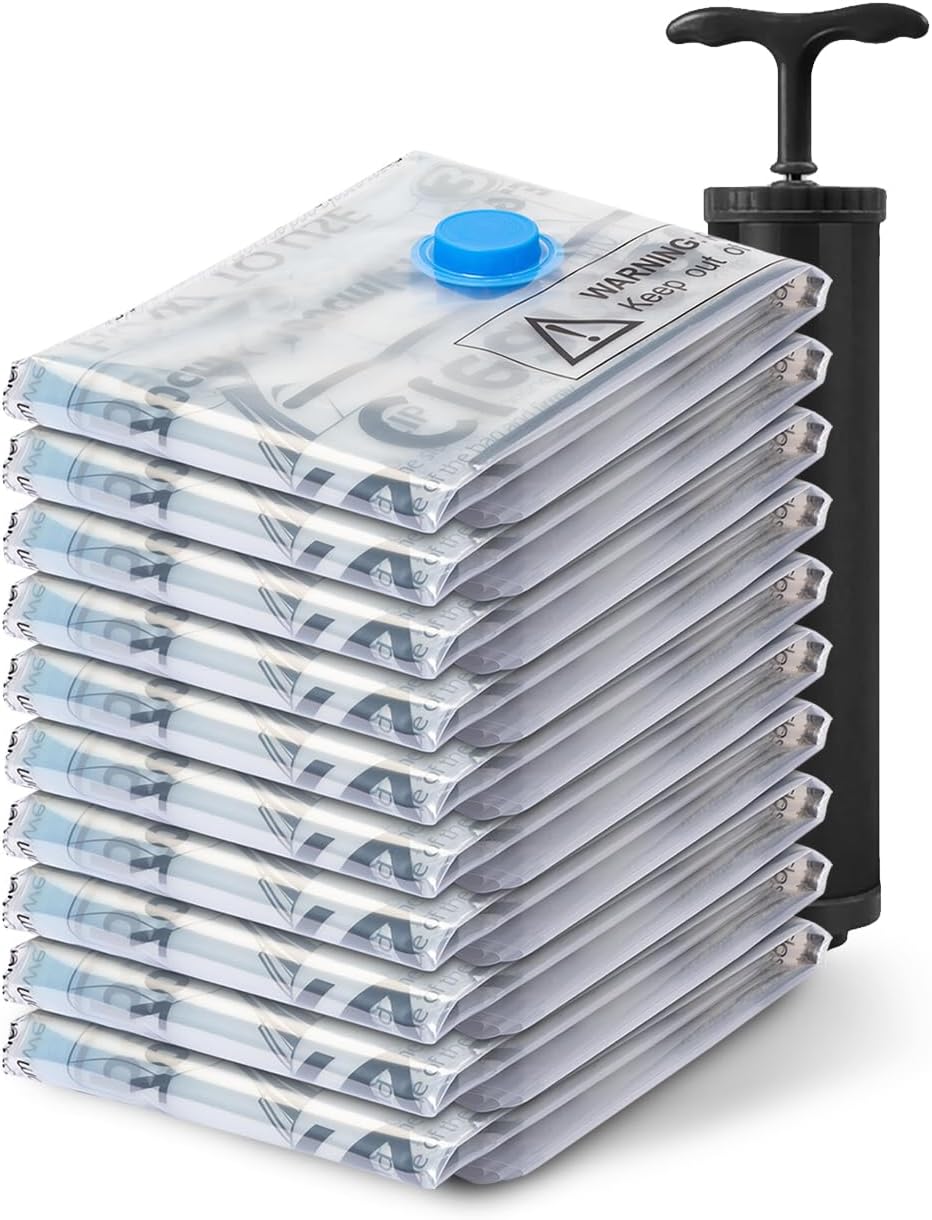 Skiennix Vacuum Seal Bags - Space-Saving Storage for Clothes & Blankets | 10 Small Bags with Hand Pump