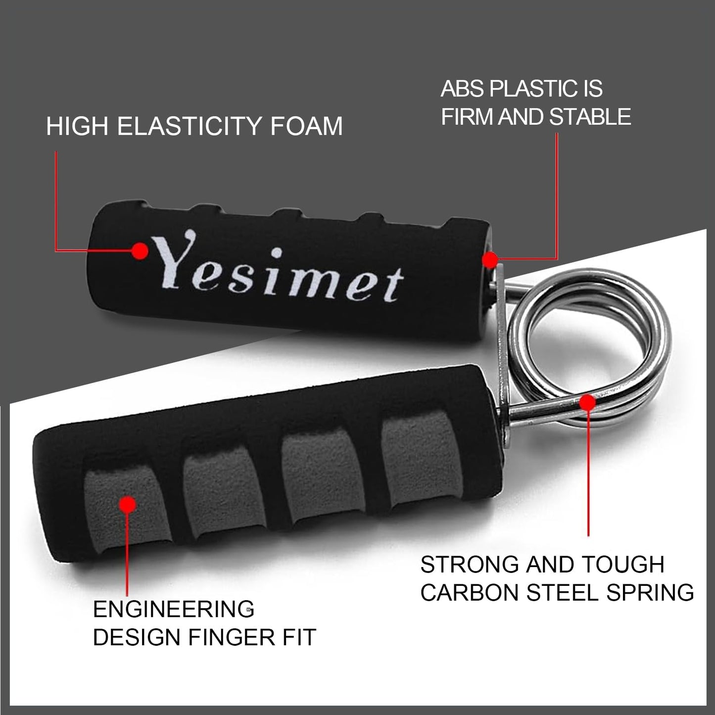 Yesimet 2 Pack Hand Grip Strengthener Set, Forearm Exerciser, Finger Gripper, Grip Strength Trainer,Hand Grip- Soft Foam Hand Exerciser for Quickly Increasing Wrist Forearm and Hand Grips (Black)