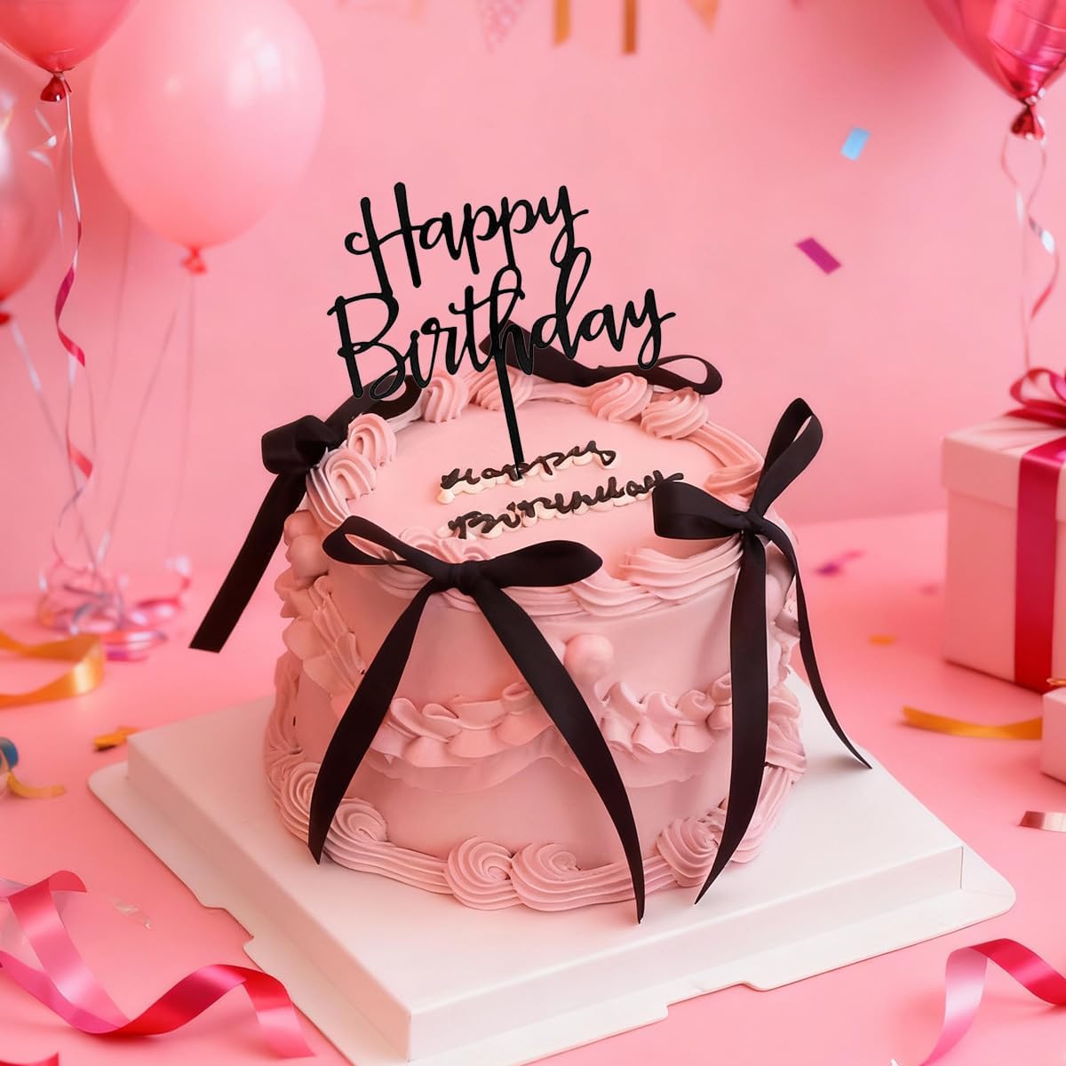 Skiennix Black Satin Cake Bows - 11 Pcs Coquette Bow Toppers with Happy Birthday Sign | Perfect for Birthdays, Weddings, Baby Showers