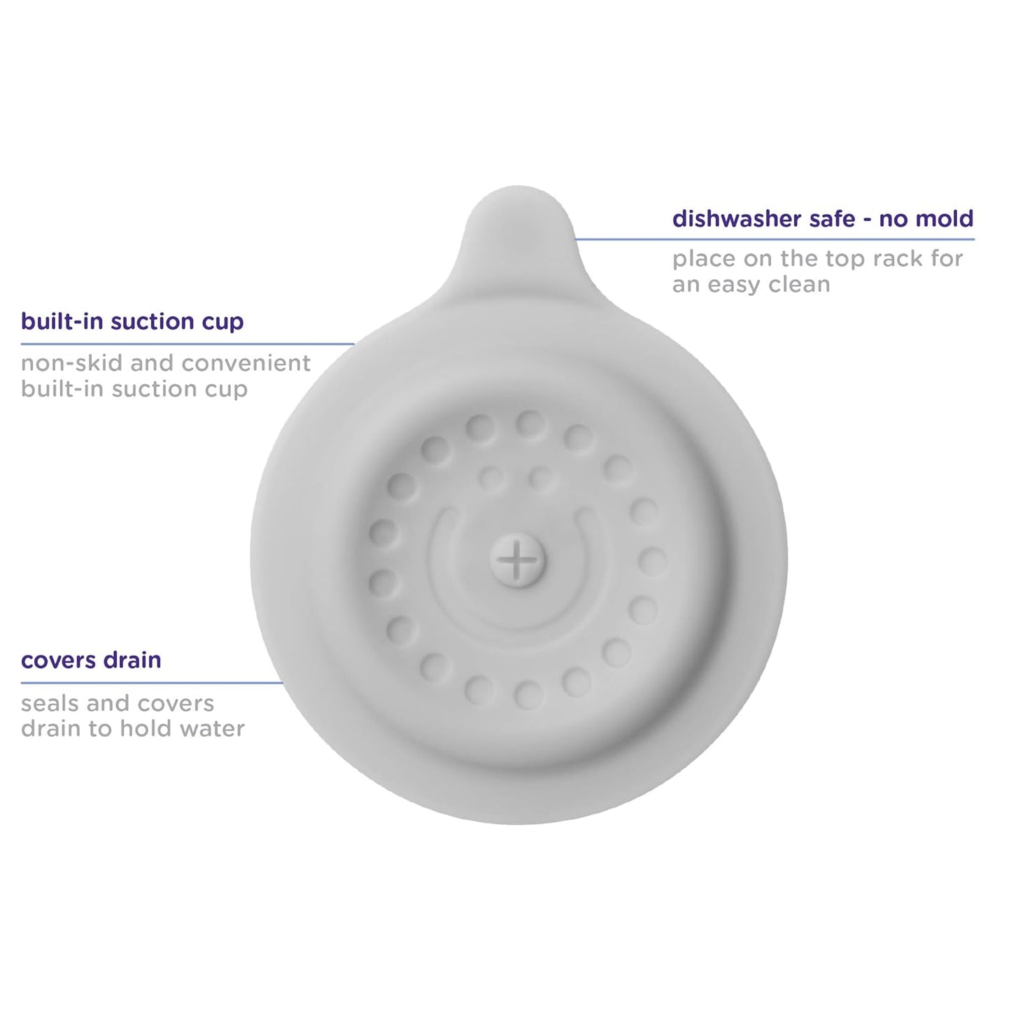 Ubbi Bathtub Drain Cover - Silicone Suction Stopper for Baby Bath Time | Gray Color