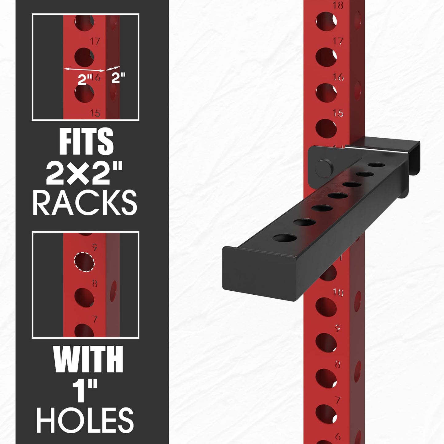 Mikolo Safety Catches, Spotter Arms-Fit 2"x 2" Tube, with 1" Hole for Squat Rack Power Rack Cage, 800 lbs Capacity (1 Pair)