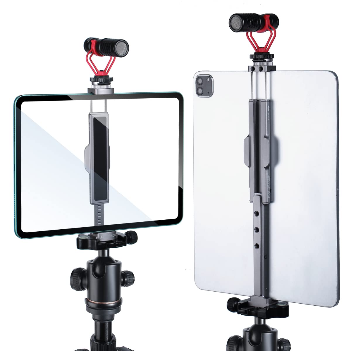 Full Metal Tablet Tripod Mount 7.9 -12.9 Inch Tablet Holder Horizontally & Vertically Position with 1 Rotatable Cold Shoe, 2 Arca Swiss Plate for iPad Video Camera Vlog Shooting Live Streaming