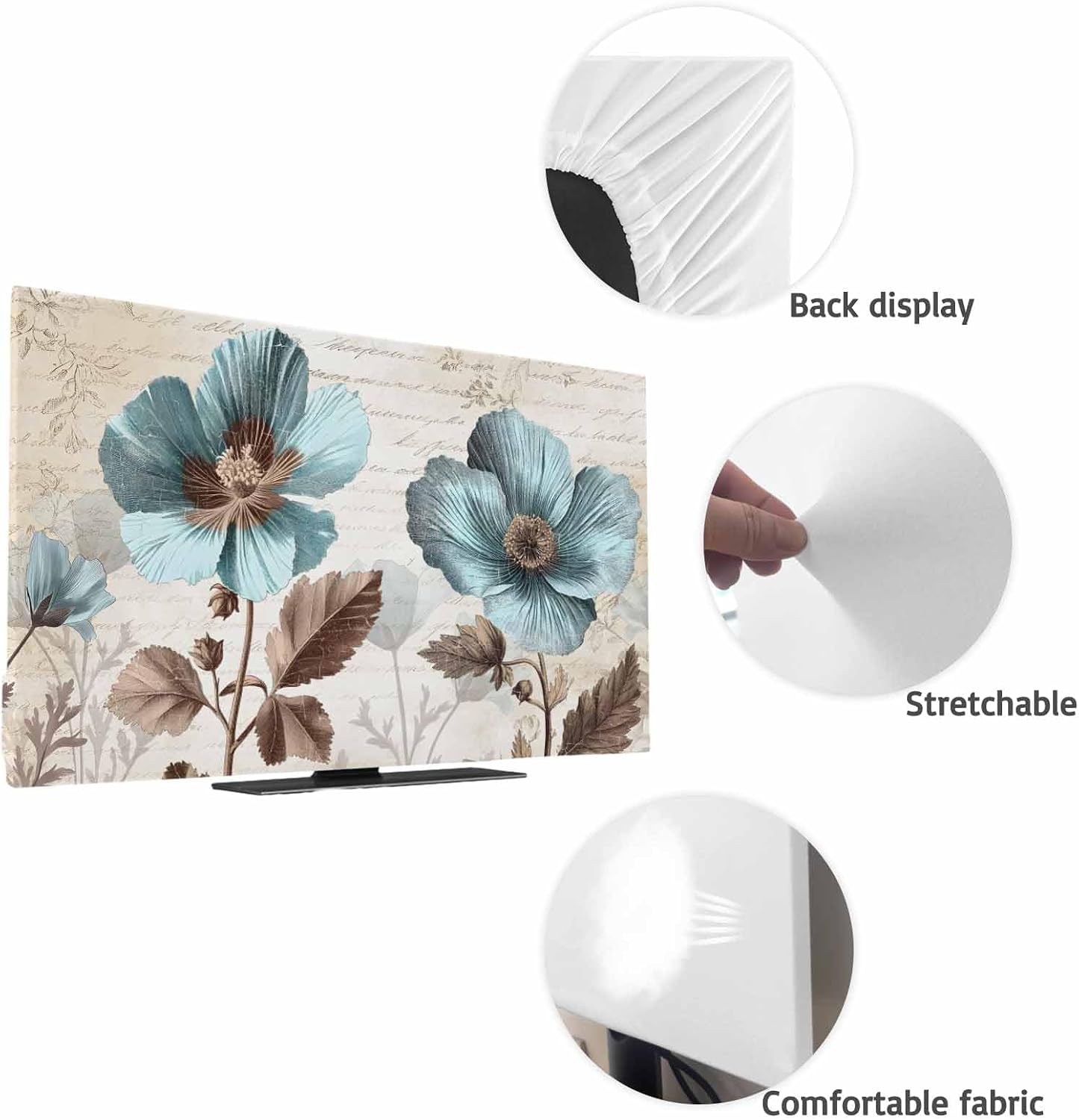 Yukro 32 Inch, 28"x16" Rustic Blue Indoor TV Dust Cover, Broccoli Flower Leaf Farmhouse Vintage Brown Elastic TV
