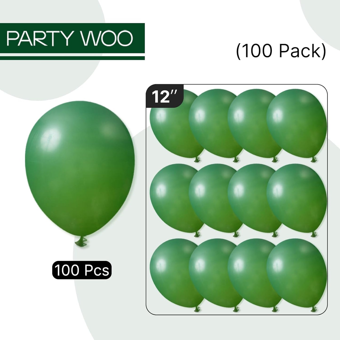 PartyWoo Dark Green Balloons - 100pcs 12 Inch Emerald Forest Green for Weddings & Celebrations